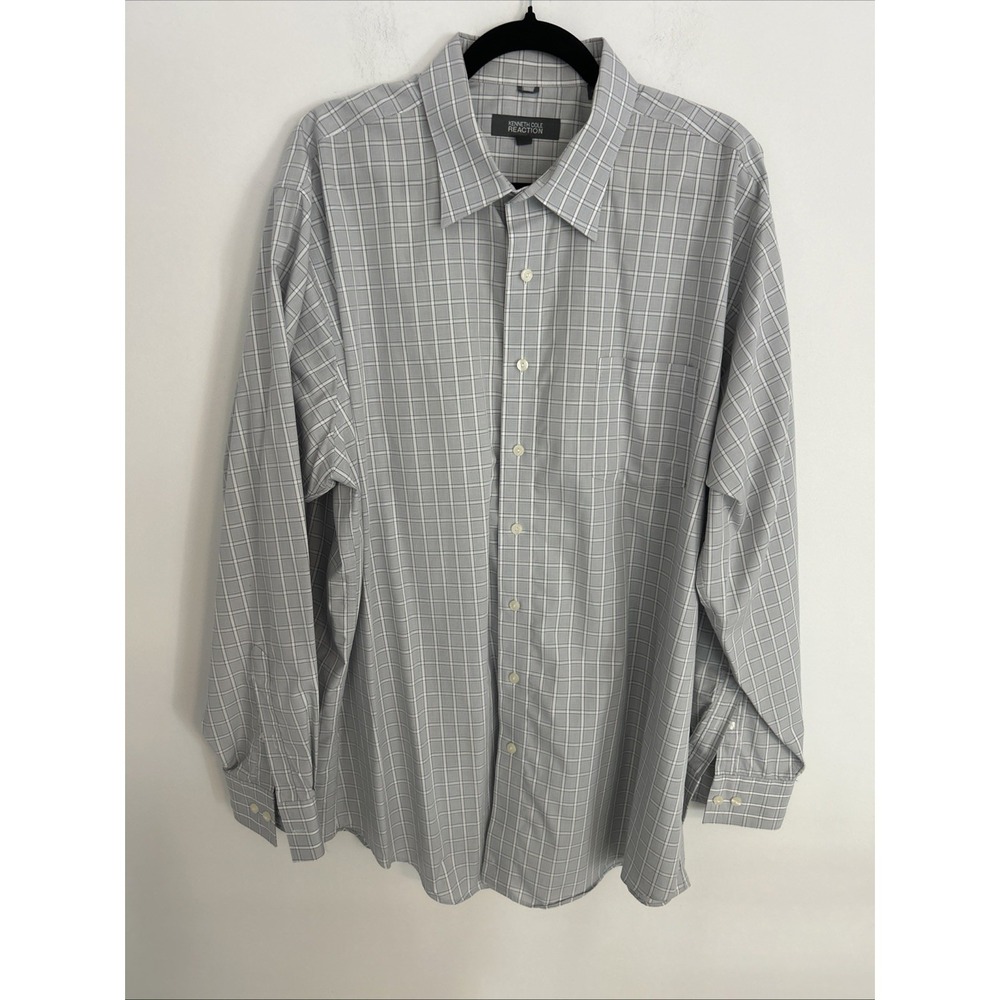 Kenneth Cole Reaction Mens XXL 18 36-37 Wrinkle Free Cotton Dress Shirt Gray